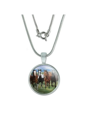 GRAPHICS /& MORE Horses Wild Running Pattern 1 Pendant with Sterling Silver Plated Chain